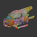 Futuristic Sci Fi Spaceship with Orange Gray Mechanical Design and Cockpit