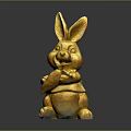 Golden Rabbit Sculpture Carving With Cute Design Holding Carrot Decorative Art
