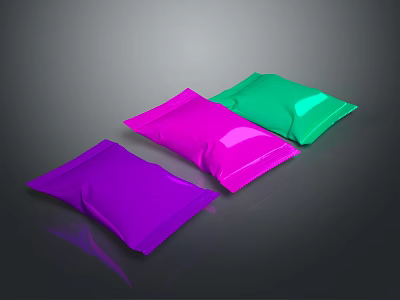 Vibrant Colorful Food Packaging Bags with Glossy Finish in Purple Pink Green 3d model
