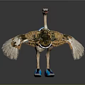 Ostrich With Spread Wings Wearing Blue Sneakers In Detailed 3D Rendering