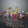 Group Of Diverse Characters And Creatures With Panda Lion And Humanoid Figures