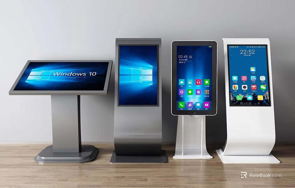 Public Facility Touch Screen Information Kiosks With Different Standing Designs And Display Interfaces 3d model