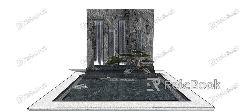 Modern landscape sketch drop water landscape wall stone model