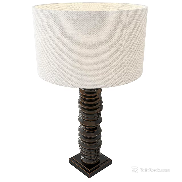 Modern Table Lamp With White Textured Shade And Spiral Dark Base 3d model 