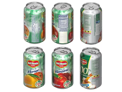 Del Monte Mango Flavored Canned Drinks With Different Label Designs And 0% Variant 3d model