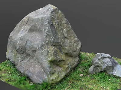 Large And Small Natural Stones With Wooden Accents On Green Grass Surface 3d model