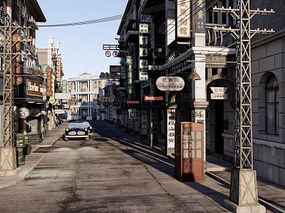 Vintage Storefronts On Historic Street With Traditional Signboards And Old Architecture 3d model