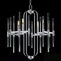 Modern Chrome Chandelier With Geometric Metal Frame And Transparent Glass Tubes