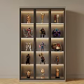Illuminated Display Cabinet Showcasing Various Trophies and Action Figures in Modern Interior