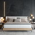 Modern Double Bed Bedroom Interior With Nightstands Table Lamps And Decorative Pillows