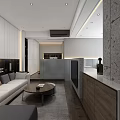 Modern Apartment Interior Design Living Room Kitchen With Sofa Coffee Table And Cabinets