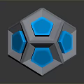 Futuristic Polyhedral Weapon Featuring Blue Glowing Hexagons Gray Frame And Reflective Surface