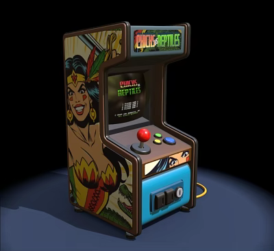 Wonder Woman Themed Retro Arcade Machine With High Score Display And Joystick Buttons 3d model