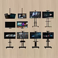 Multiple Modern TVs on Floor Stands Displaying Various Content in Home Setting 3d model