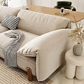 Beige Velvet Two Seater Sofa With Throw Pillows And Blanket Sliding Blinds And Greenery