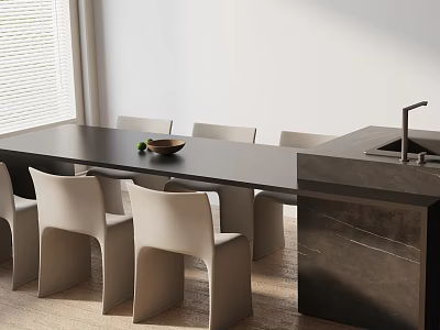 Elegant Modern Dining Table Set With Beige Chairs And Smooth Black Countertop 3d model