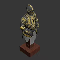 Ornate Knight Armor With Golden Black Decoration On Wooden Display Base