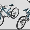 Two Blue Mountain Bicycles with Modern Frame Design Comfortable Seats and Front Suspension
