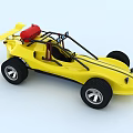 Yellow Open Top Dune Buggy With Red Seat Black Frame And Large Wheels