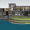 Modern Detached Villa on Hillside with Waterfront View Large Glass Walls and Green Roof Design