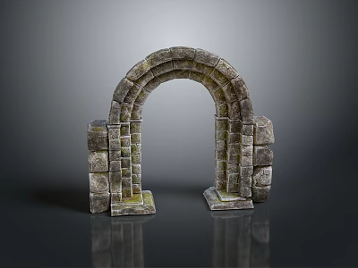 Scenic Stone Archway With Stone Masonry Structure On Gray Background And Reflection 3d model