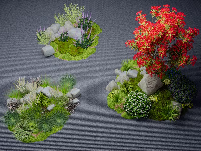 Vibrant Flower And Green Plant Combinations With Decorative Rocks In Garden 3d model