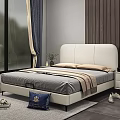 Elegant Upholstered Double Bed With White Headboard Gray Bedding Nightstand And Wooden Wall Panel