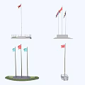 National Flags Flying On Various Flagpoles With Different Bases And Display Scenes