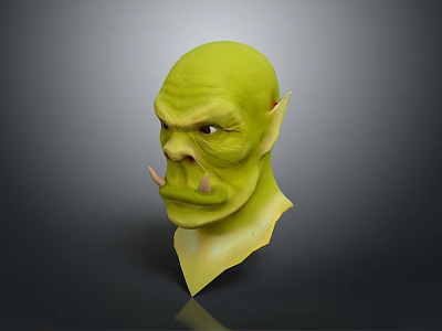 Detailed Green Fantasy Orc Creature Tusked Head 3D Character Model Render 3d model