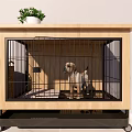 Pet Cage Decorative Ornament Combination With Potted Plant Toy Car Wicker Basket And Pet Bowl
