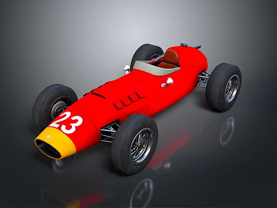 Vintage Red Race Car With Yellow Front Number 23 And Large Wheels 3d model