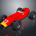 Vintage Red Race Car With Yellow Front Number 23 And Large Wheels