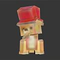 Pixelated Yellow Puppy Wearing Red Hat In 3D Digital Art Style