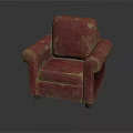Vintage Red Single Seater Sofa with Worn Texture and Distressed Design Details
