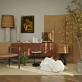 Stylish Console And Side Cabinet For Modern Entryway With Wooden Finish And Green Plants