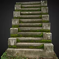 Stone And Wood Staircase Structure With Moss Covered Steps And Natural Texture 3d model