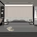 Modern Bedroom Interior Featuring Vertical Panel Wall Grey Bed Built In Wardrobe And Area Rug