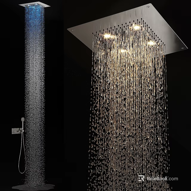 Modern Rainfall Shower Faucet With Cascading Water Flow And Brushed Metal Finish 3d model 