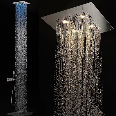 Modern Rainfall Shower Faucet With Cascading Water Flow And Brushed Metal Finish 3d model