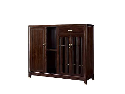 Traditional Dark Wood Cabinet With Lattice Doors Drawer And Carved Legs 3d model