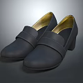 Black Leather Block Heel Shoes With Strap Design And Golden Inner Lining Elegant Women's Footwear