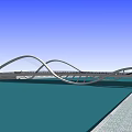 Modern Curved Bridge With Road Lanes Over Water And Grass Sides