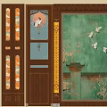 Chinese Traditional Wall Panels Featuring Crane Pagoda And Plum Blossom On Green Background