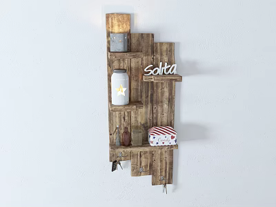 Stylish Wooden Wall Mounted Storage Cabinets With Decorative Shelves And Ornaments 3d model