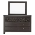 Dark Wood Dresser With Carved Drawers And Mirror For Bedroom Storage
