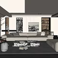 Modern Living Room Interior With Beige Sofa Marble Coffee Table And Floor to Ceiling Windows