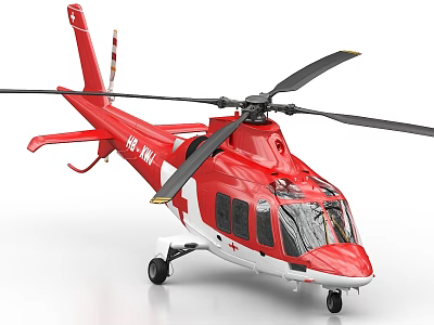 Red and White Medical Rescue Helicopter With Red Cross Logo And Rotors 3d model