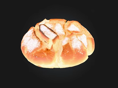 Freshly Baked Round Bread with Cracked Surface Dusted with Powdered Sugar and Golden Brown Crust 3d model