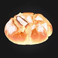 Freshly Baked Round Bread with Cracked Surface Dusted with Powdered Sugar and Golden Brown Crust