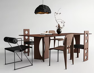 Modern Middle Ancient Style Dining Table and Chair Combination Dining Table Dining Chair Stone Chandelier Ornaments Combination Floral Art 3d model